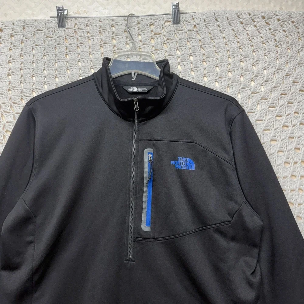 The North Face 1/4 Zip  Mens Jacket Size XL Black Blue Zipper Pullover Logo
